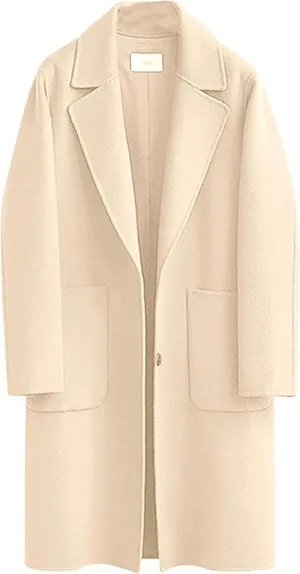 Omoone Women's Notched Lapel Wool Coats Mid Long Button Pea Coats Warm Thicken Trench Jacket