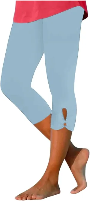 Oplxuo Womens Knee Length Capri Leggings Floral Lace High Waist Leggings Skinny Cropped Workout Yoga Pants Sport Casual Pants