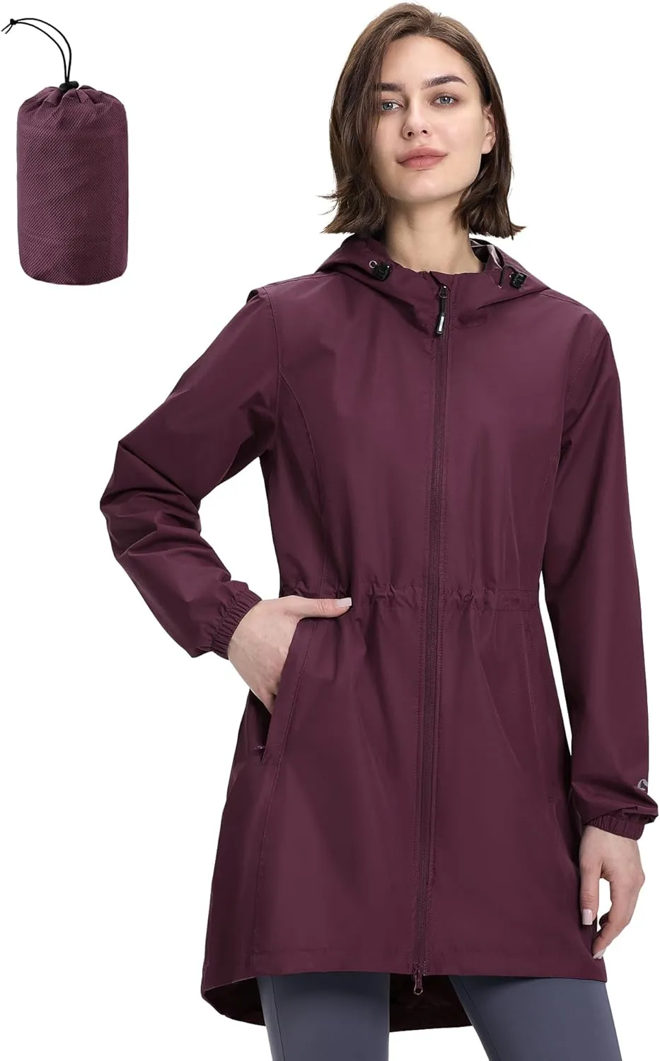 Outdoor Ventures Women's Waterproof Long Rain Coats Packable Lightweight Rain Jacket With Hood Windproof Trench Coats