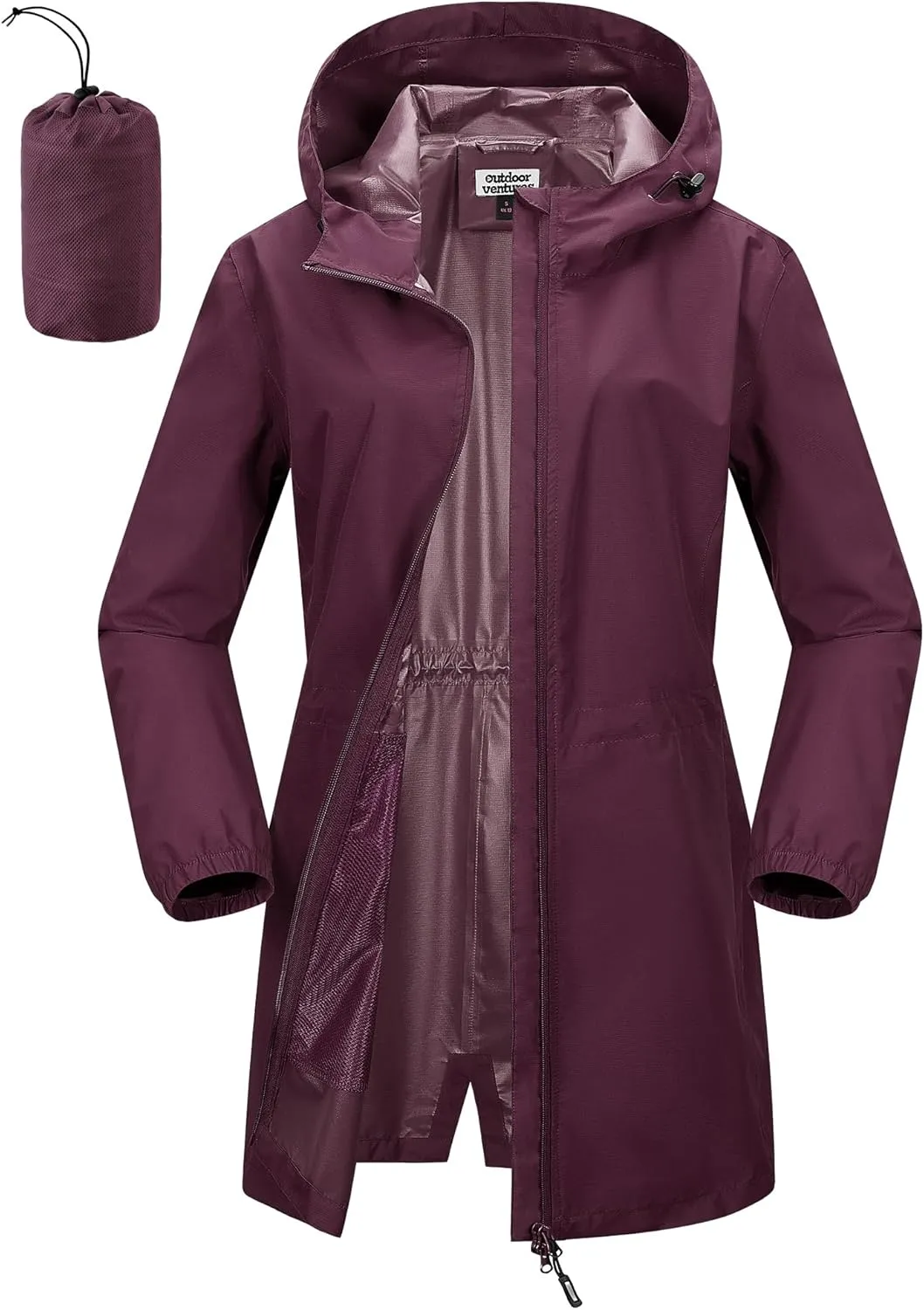 Outdoor Ventures Women's Waterproof Long Rain Coats Packable Lightweight Rain Jacket With Hood Windproof Trench Coats
