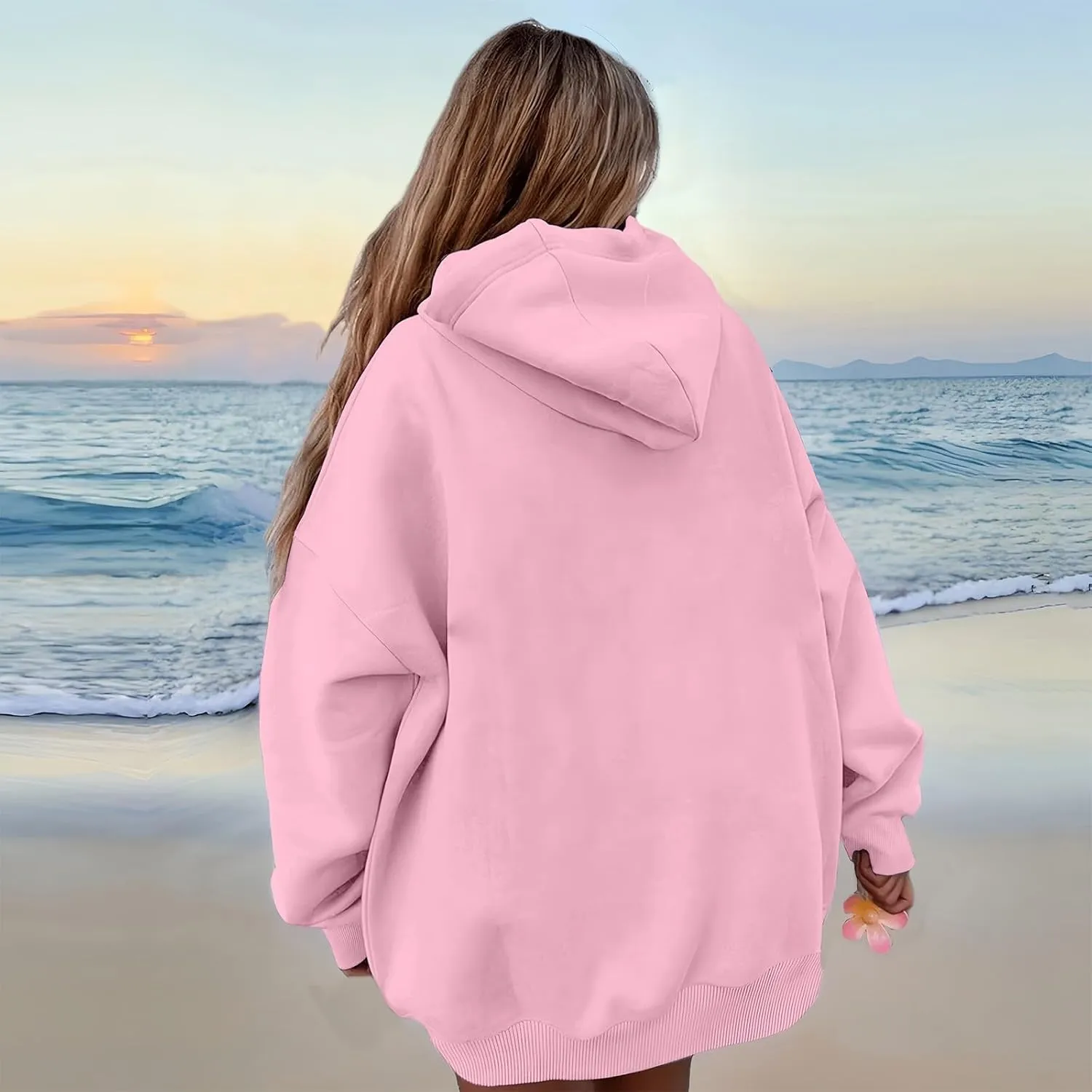 Oversized Hoodies for Women Fleece Plain Hooded Sweatshirts with Pocket Casual Long Sleeve Pullover Sweaters Y2k Tops