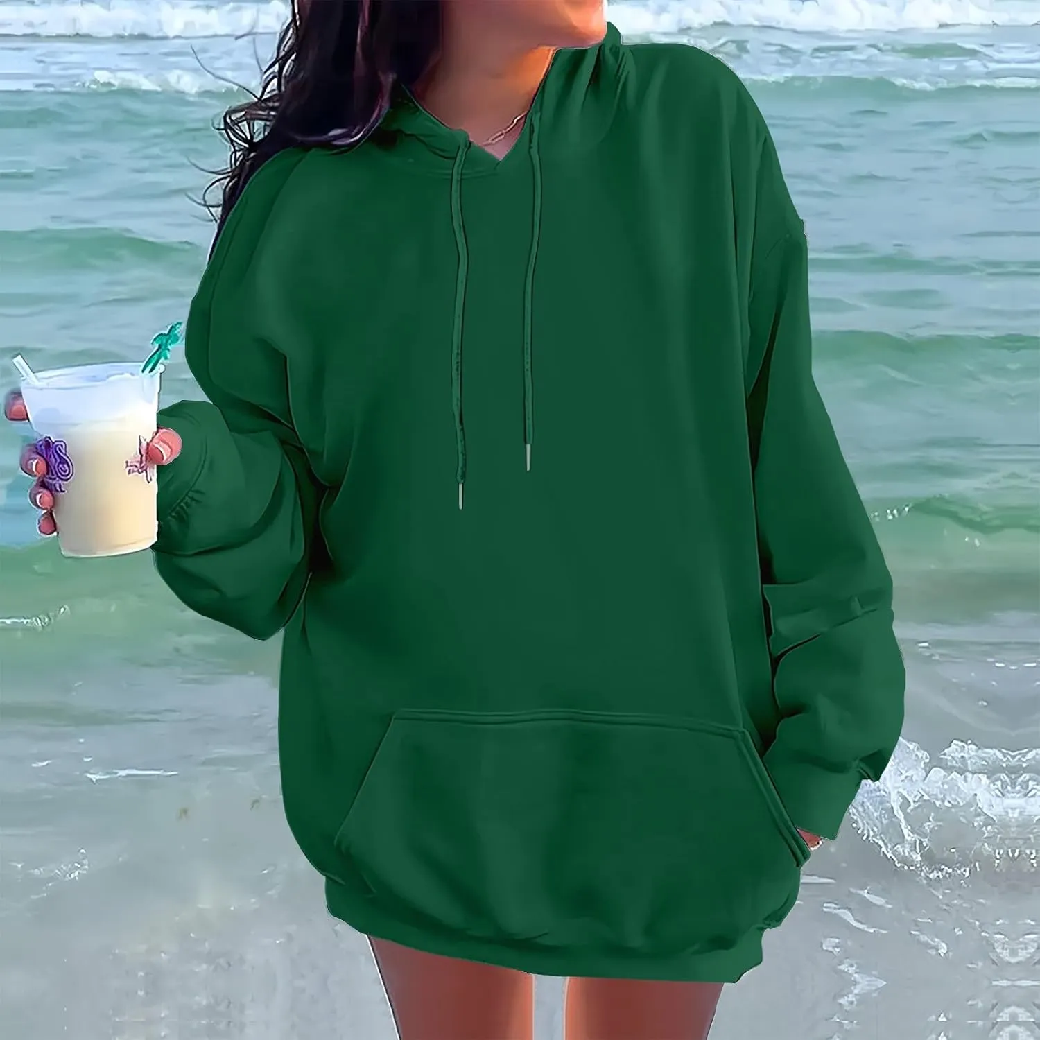 Oversized Hoodies for Women Fleece Plain Hooded Sweatshirts with Pocket Casual Long Sleeve Pullover Sweaters Y2k Tops