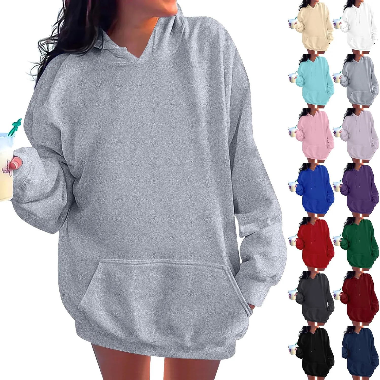 Oversized Hoodies for Women Fleece Plain Hooded Sweatshirts with Pocket Casual Long Sleeve Pullover Sweaters Y2k Tops