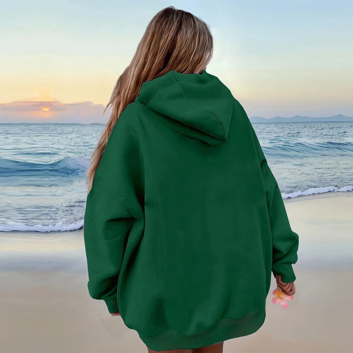 Oversized Hoodies for Women Fleece Plain Hooded Sweatshirts with Pocket Casual Long Sleeve Pullover Sweaters Y2k Tops