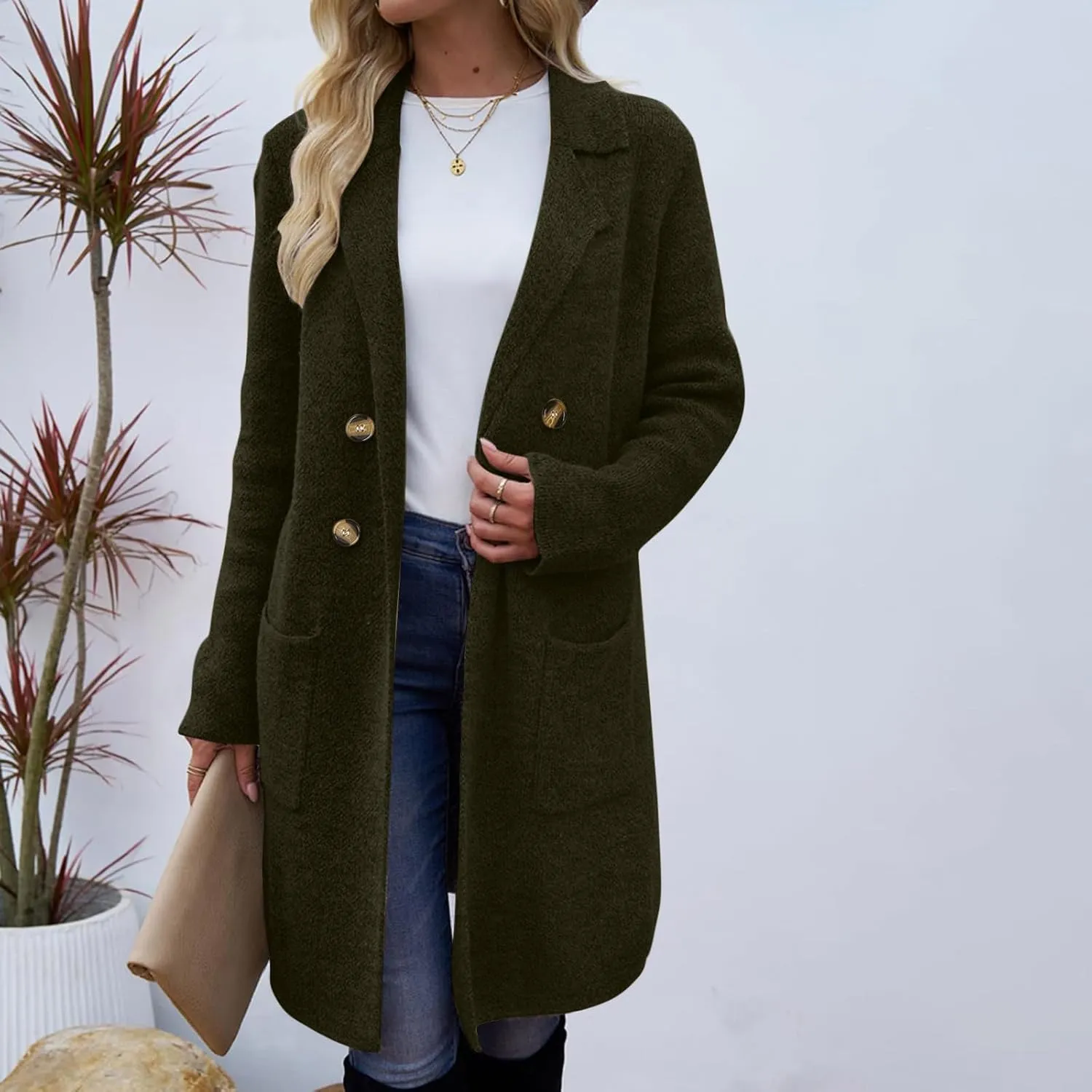 Pea Coats for Women Double Breasted Wool Blend Long Jackets Winter Classic Fitted Notch Lapel Collar Trench Coat