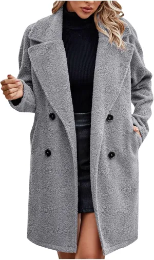 Pea Coats for Women Winter Dressy Wool Blend Peacoat Elegant Notch Lapel Trench Coats Warm Double Breasted Overcoat