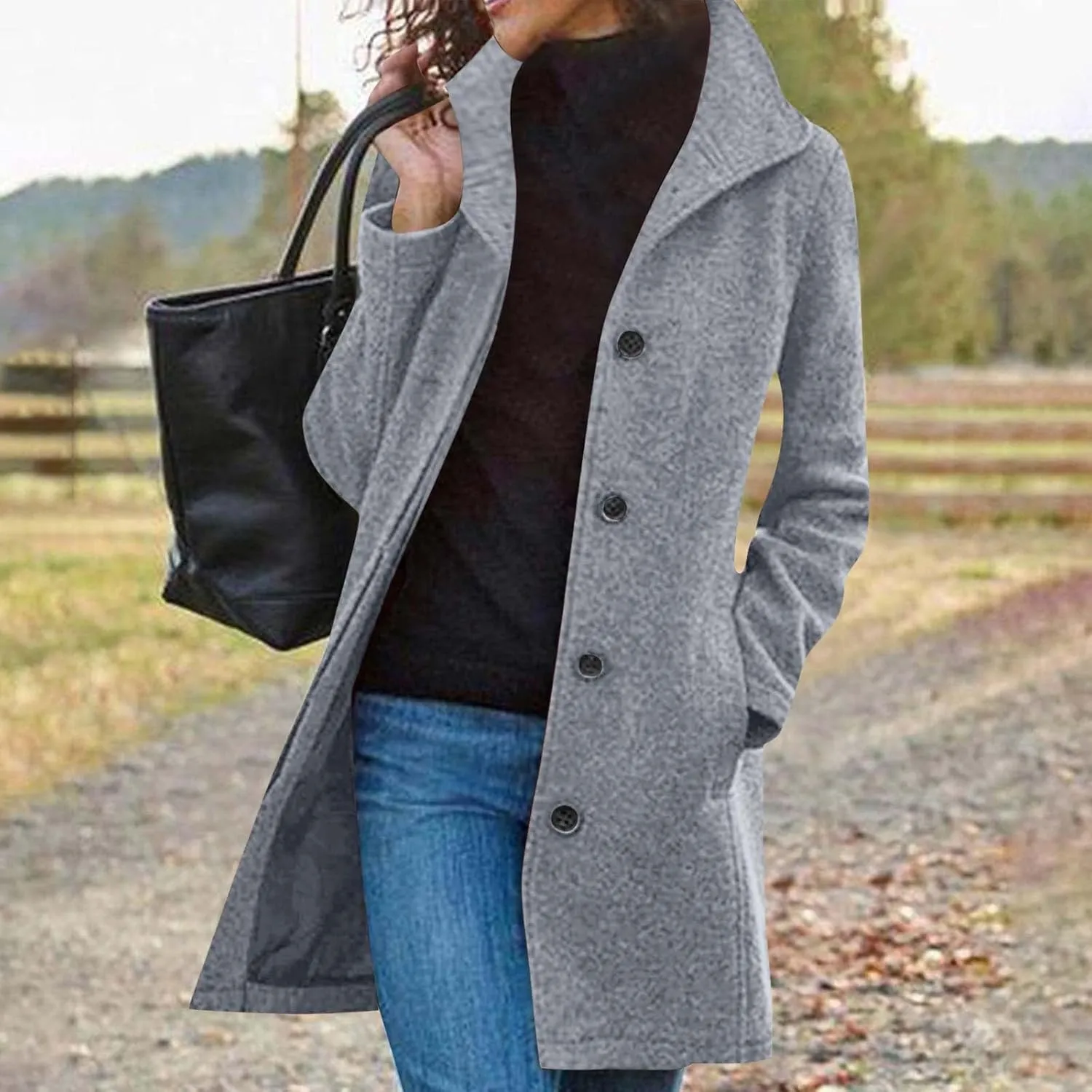 Pea Coats for Women Winter Wool Blend Trench Coat Single Breasted Mid-Thigh A-Line Pea Coat Overcoat with Pockets
