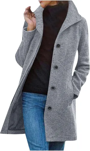 Pea Coats for Women Winter Wool Blend Trench Coat Single Breasted Mid-Thigh A-Line Pea Coat Overcoat with Pockets