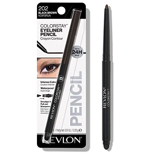Pencil Eyeliner by Revlon, ColorStay Eye Makeup with Built-in Sharpener, Waterproof, Smudgeproof, Longwearing with Ultra-Fine Tip, Black Brown, 0.01 Oz
