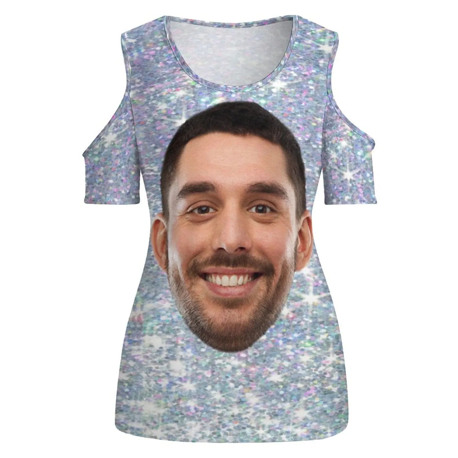 Personalized My Face on A Shirt Galaxy Off The Shoulder Round Neck Short Sleeve Top