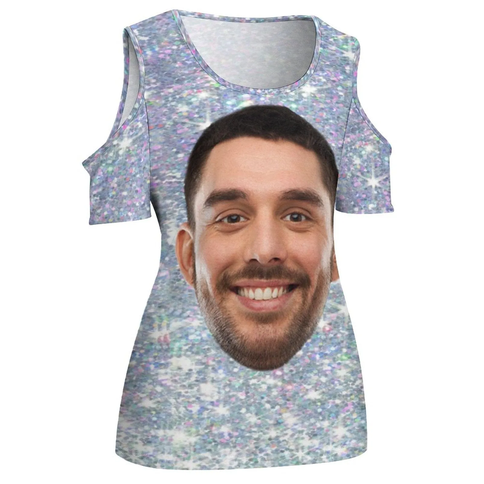 Personalized My Face on A Shirt Galaxy Off The Shoulder Round Neck Short Sleeve Top