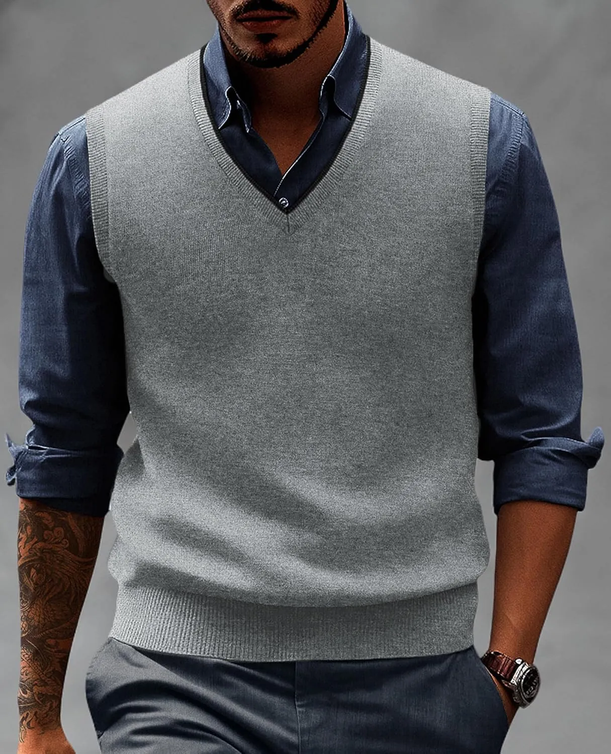PJ PAUL JONES Mens Sweater Vest Wool Blended Knitted Vest Sweaters V-Neck Sleeveless Pullover Vests