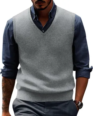 PJ PAUL JONES Mens Sweater Vest Wool Blended Knitted Vest Sweaters V-Neck Sleeveless Pullover Vests