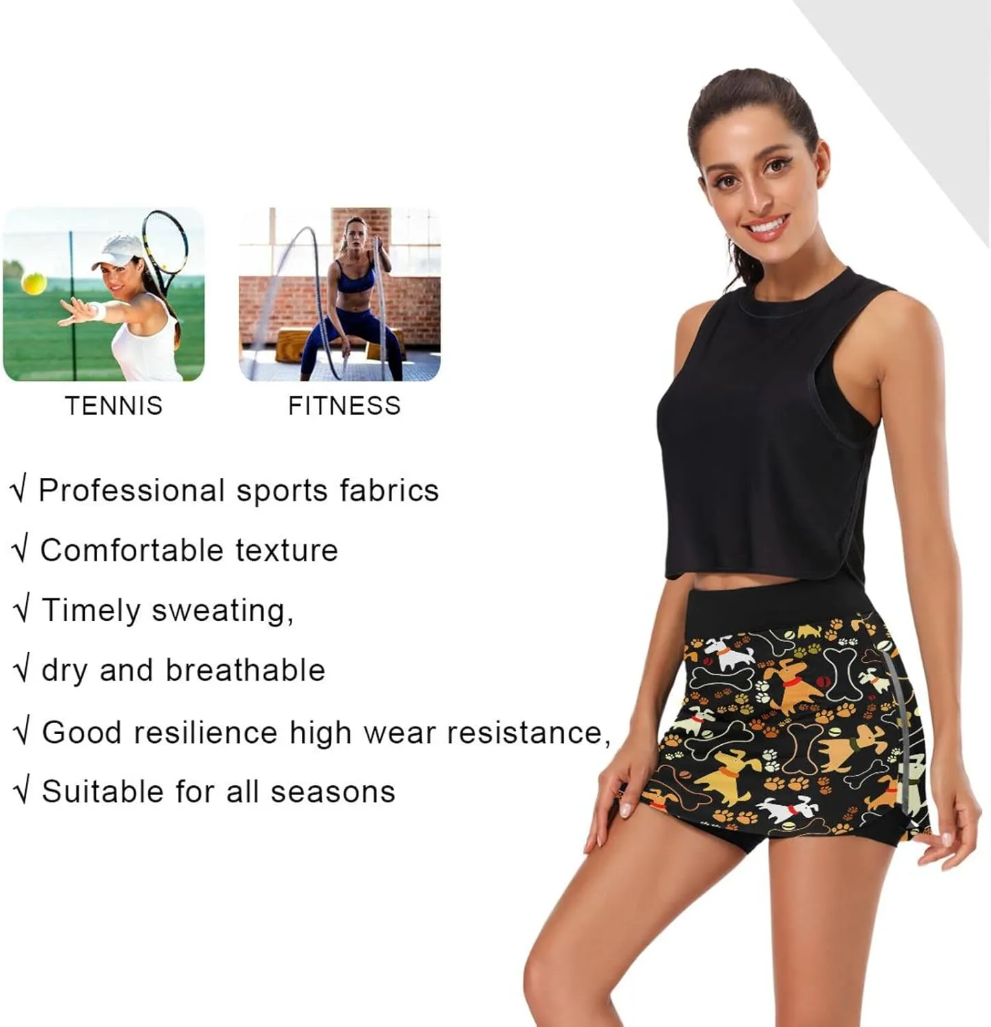 Plaaee Athletic Tennis Golf Skorts Skirts Dogs Prints Women Workout Sports Skirts S