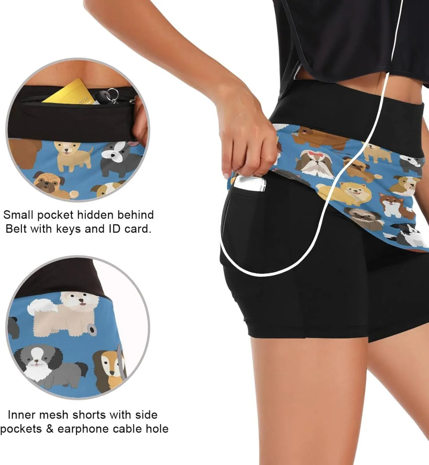 Plaaee Athletic Tennis Golf Skorts Skirts Dogs Prints Women Workout Sports Skirts S