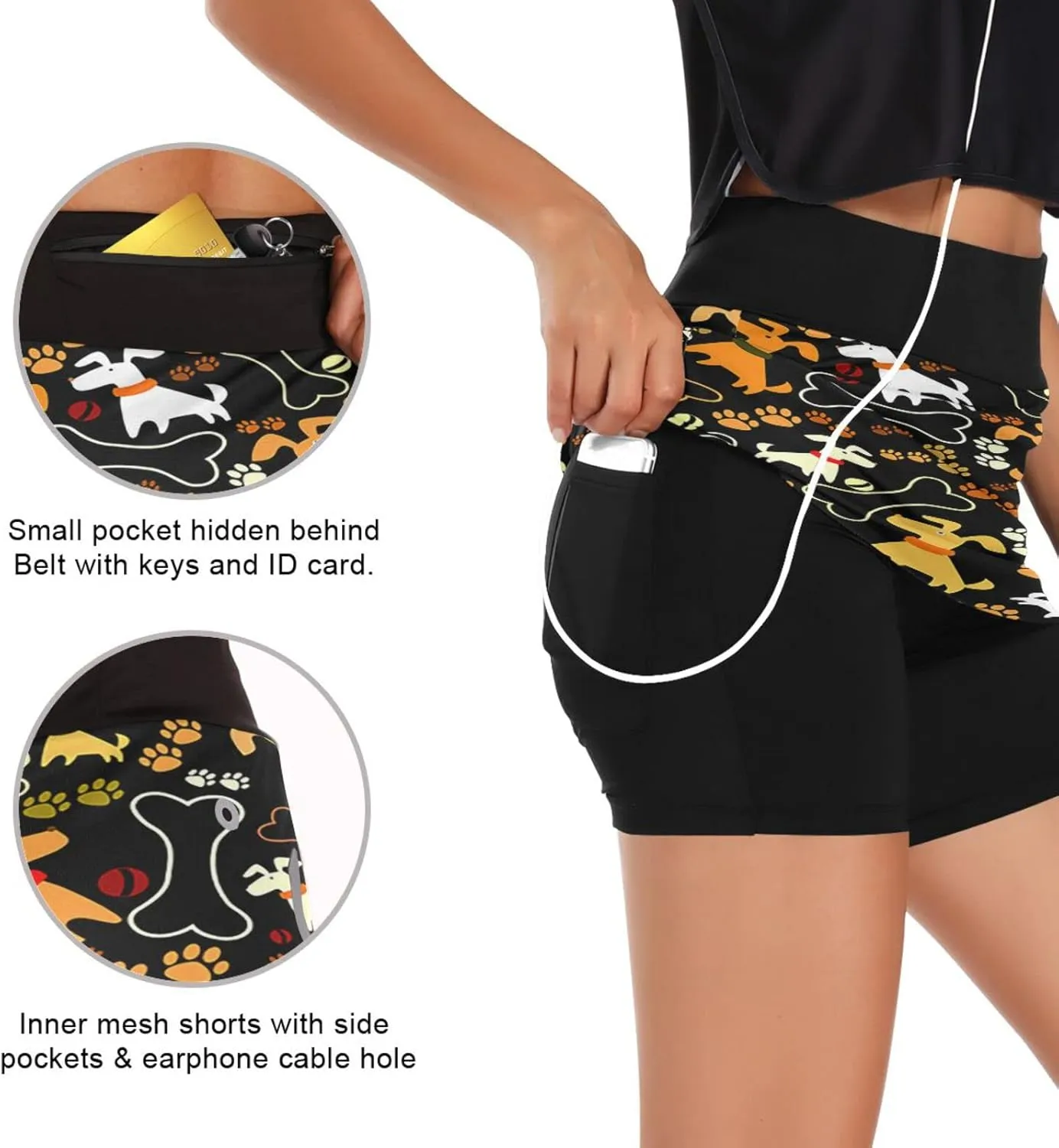 Plaaee Athletic Tennis Golf Skorts Skirts Dogs Prints Women Workout Sports Skirts S