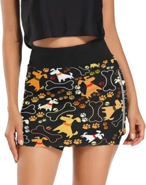 Plaaee Athletic Tennis Golf Skorts Skirts Dogs Prints Women Workout Sports Skirts S