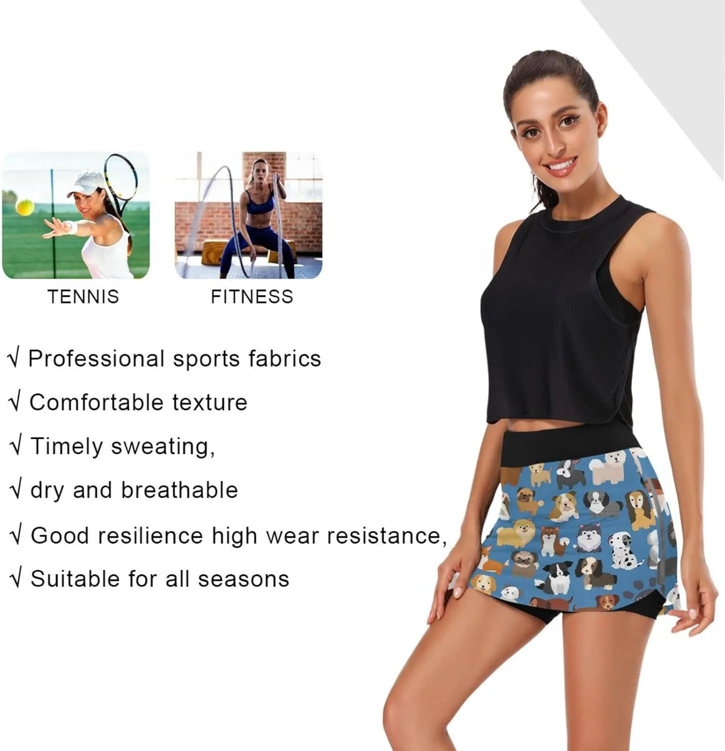Plaaee Athletic Tennis Golf Skorts Skirts Dogs Prints Women Workout Sports Skirts S