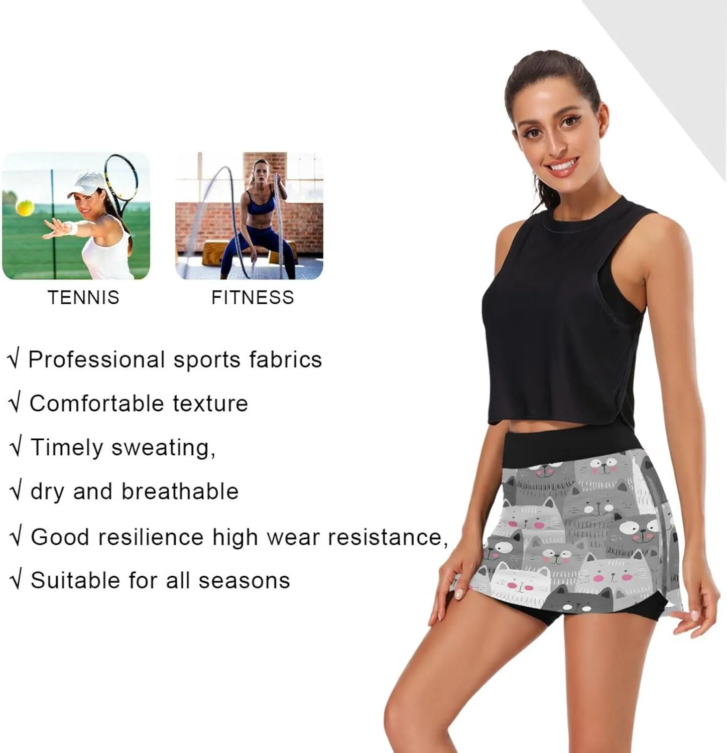 Plaaee Athletic Tennis Golf Skorts Skirts Dogs Prints Women Workout Sports Skirts S