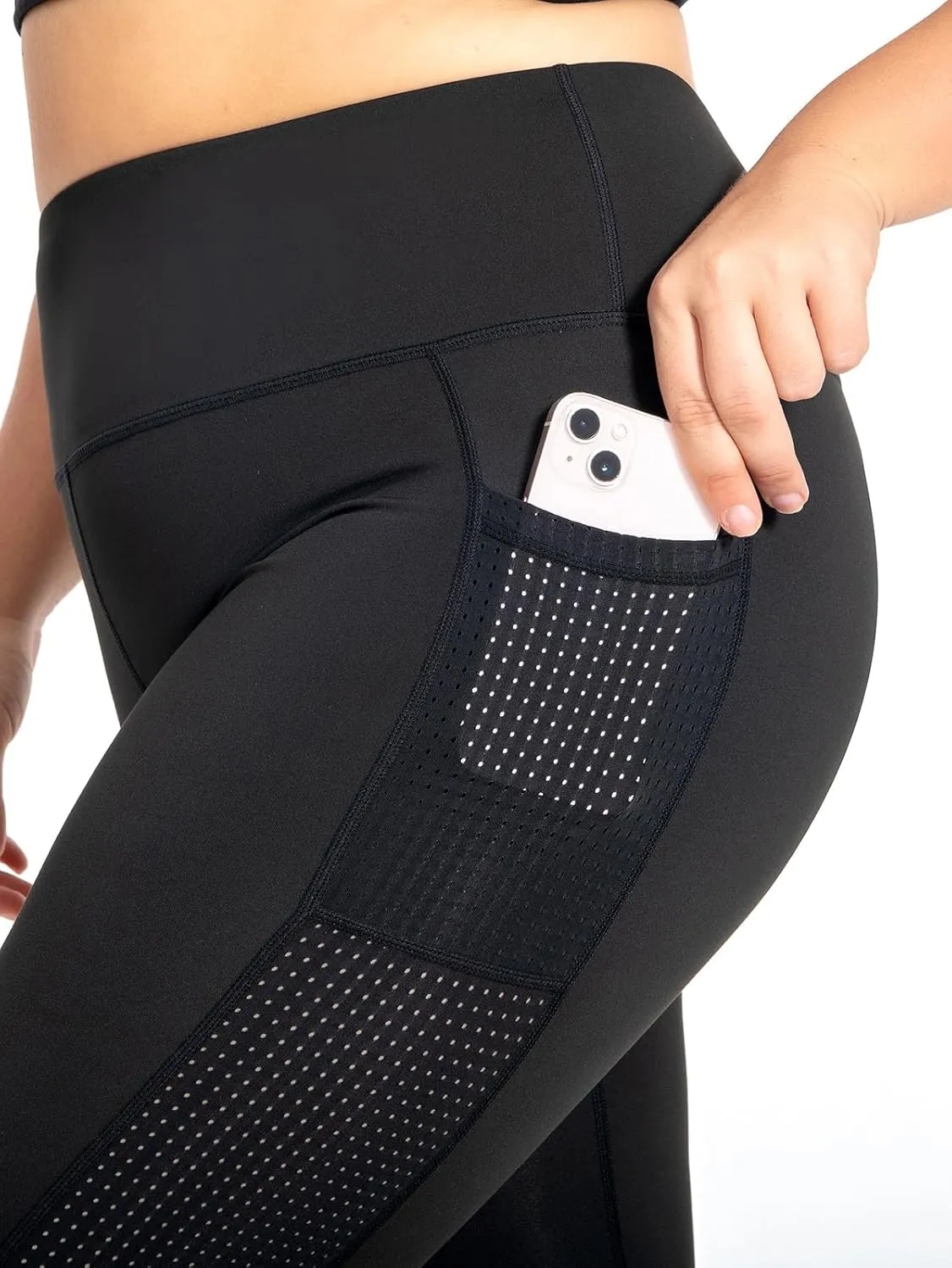 Plus Size Capri Leggings for Women with Pockets L-5X Workout Leggings Black Mesh Yoga Pants High Waisted Tummy Control