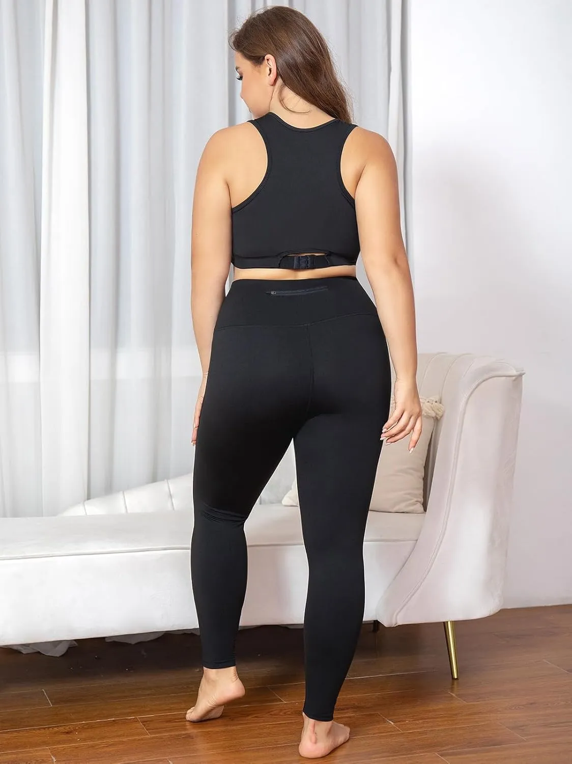 Plus Size Capri Leggings for Women with Pockets L-5X Workout Leggings Black Mesh Yoga Pants High Waisted Tummy Control