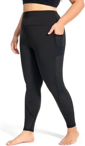 Plus Size Capri Leggings for Women with Pockets L-5X Workout Leggings Black Mesh Yoga Pants High Waisted Tummy Control