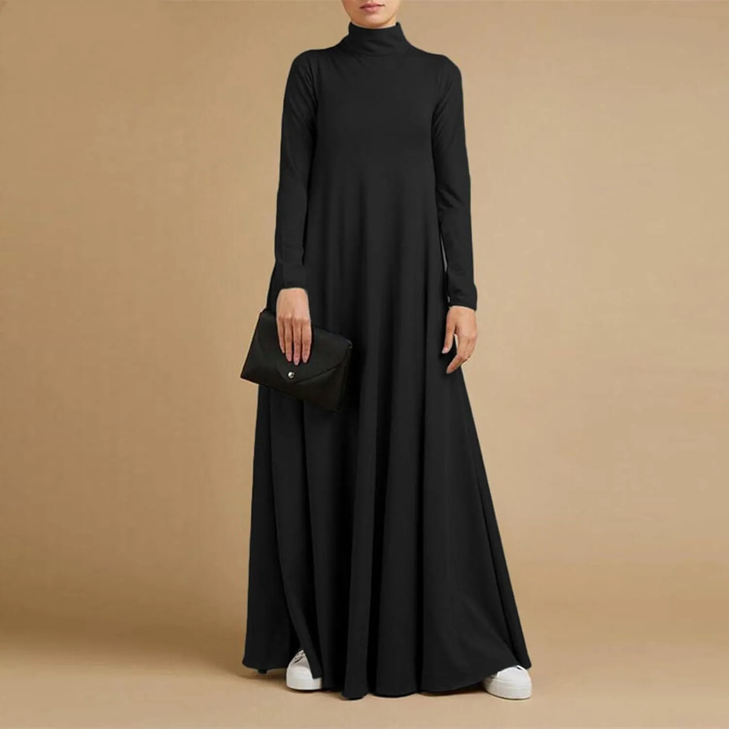 Plus Size Dresses for Women Formal Sexy Long Sleeve High Neck Ruffle Swing Maxi Dress Casual Solid Fall Winter Dress
