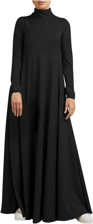 Plus Size Dresses for Women Formal Sexy Long Sleeve High Neck Ruffle Swing Maxi Dress Casual Solid Fall Winter Dress