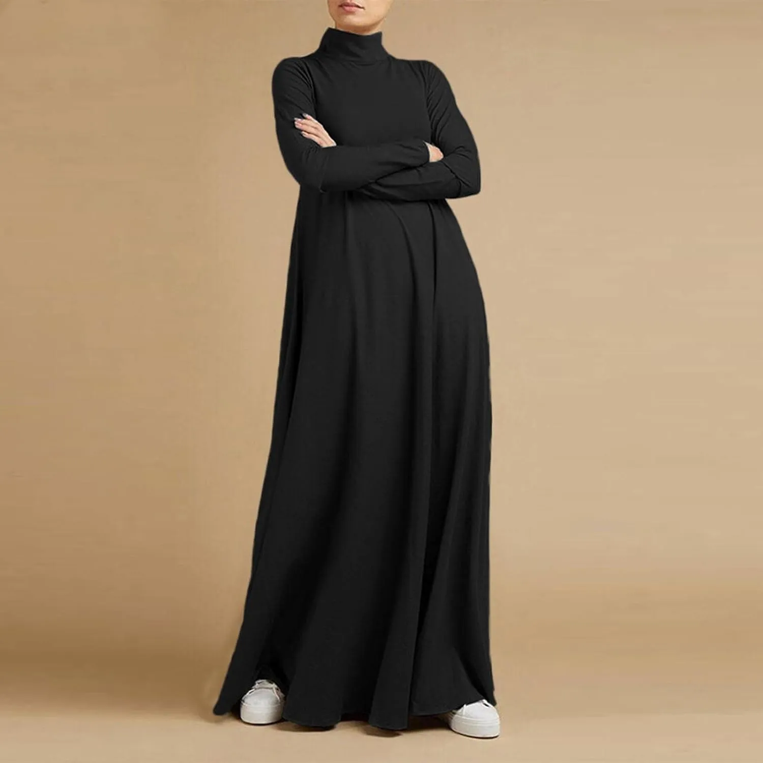 Plus Size Dresses for Women Formal Sexy Long Sleeve High Neck Ruffle Swing Maxi Dress Casual Solid Fall Winter Dress