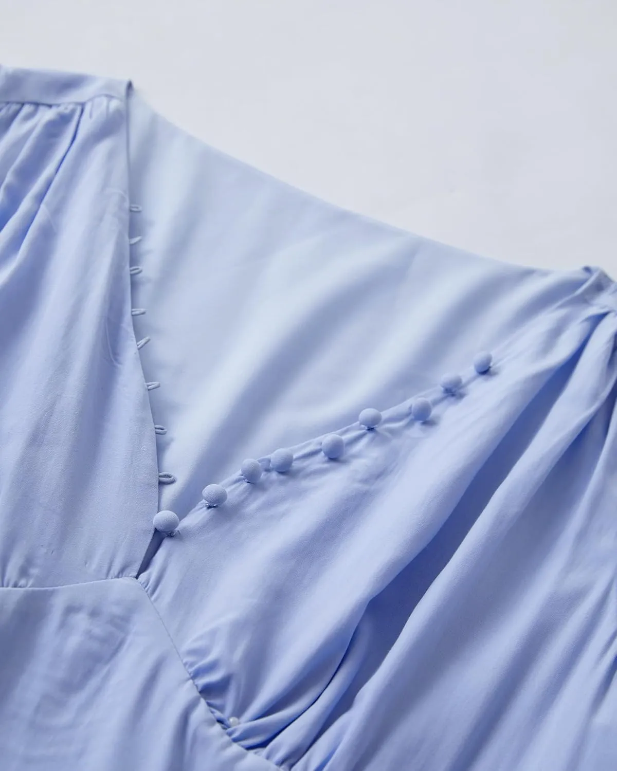 Plus Size Midi Dress for Curvy Women Long Sleeve V Neck Summer Casual Dress Flowy Empire Waist Slit Dresses Blue