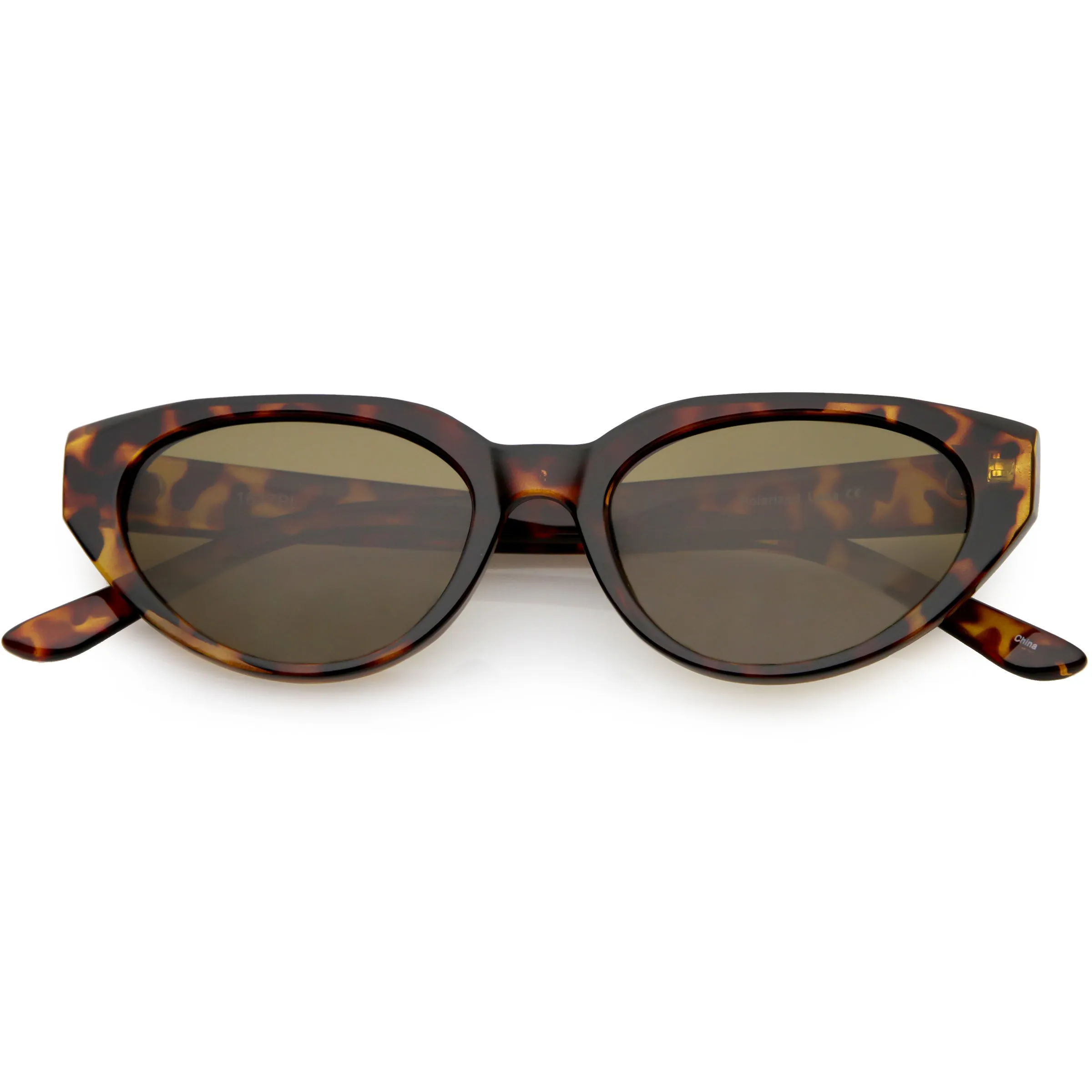 Polarized Neutral Colored Oval Lens Wide Arms Cat Eye Sunglasses C928