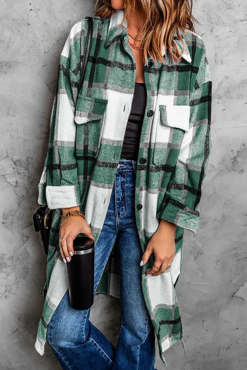 PRETTYGARDEN Women's 2025 Plaid Shacket Jacket Long Sleeve Button Down Shirts Fashion Winter Wool Coats