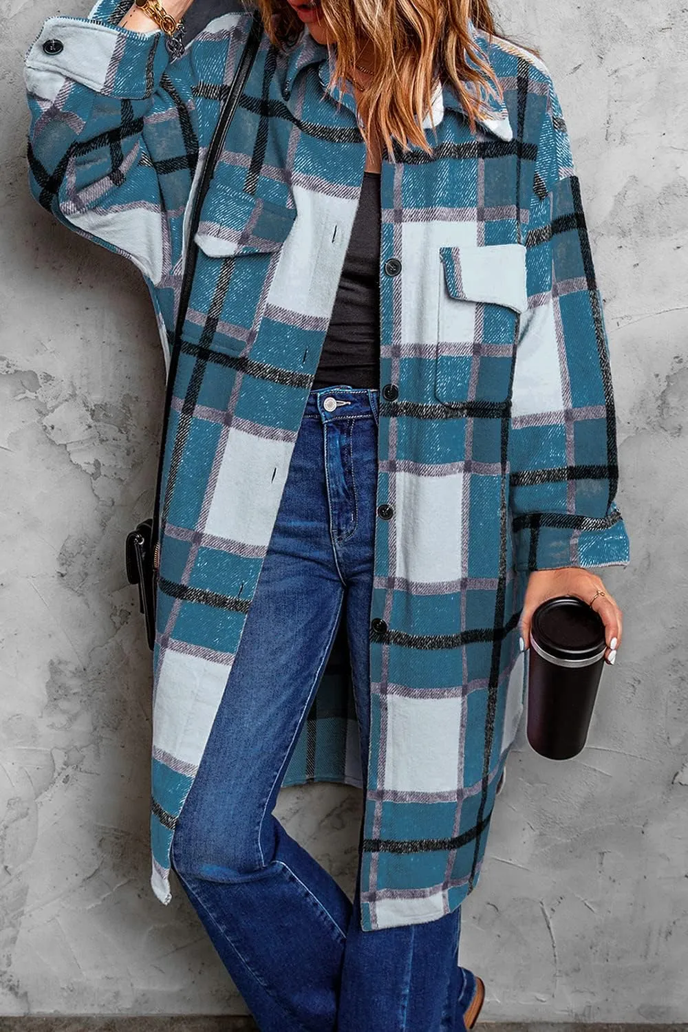 PRETTYGARDEN Women's 2025 Plaid Shacket Jacket Long Sleeve Button Down Shirts Fashion Winter Wool Coats