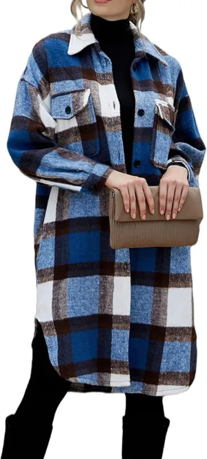 PRETTYGARDEN Women's 2025 Plaid Shacket Jacket Long Sleeve Button Down Shirts Fashion Winter Wool Coats
