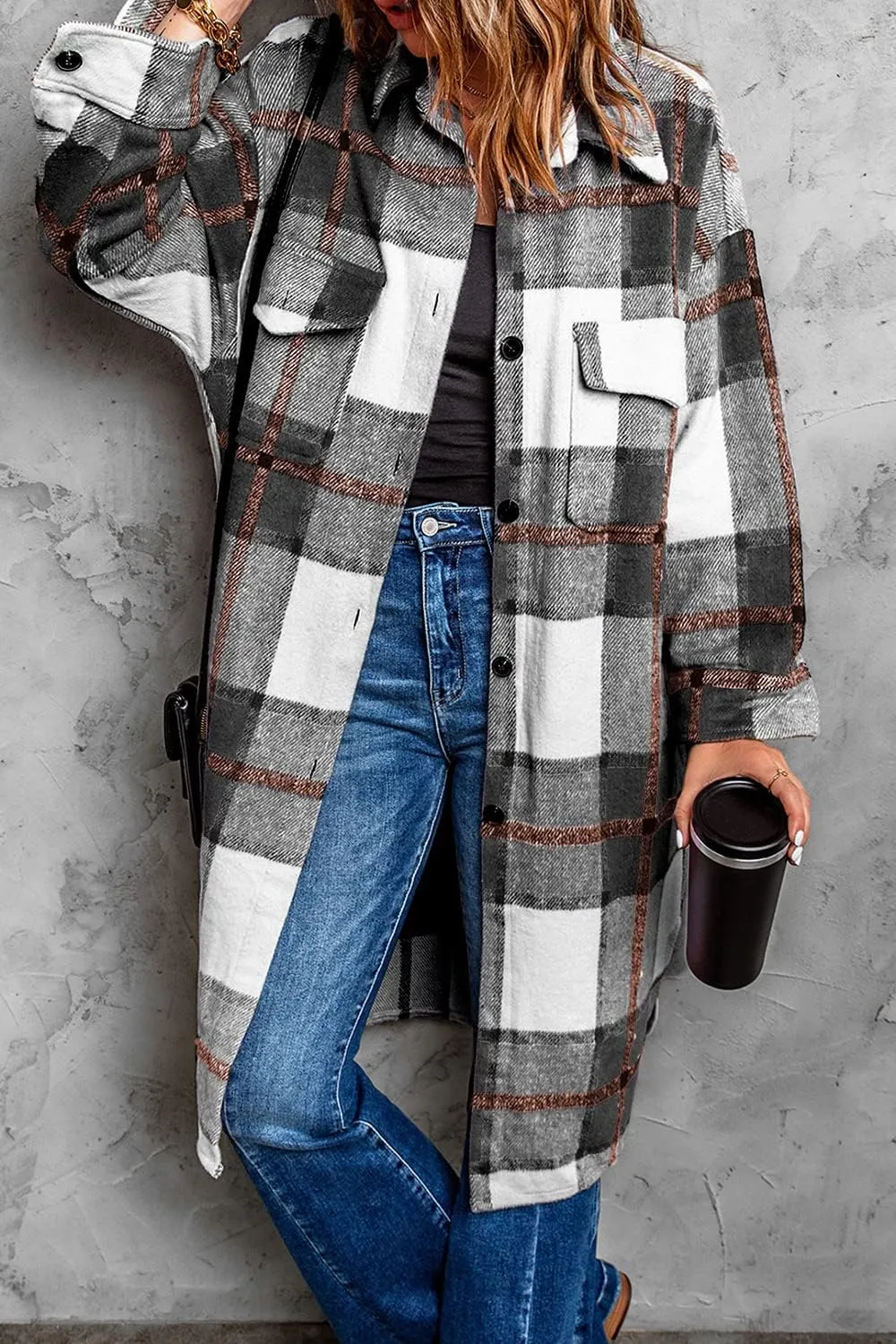 PRETTYGARDEN Women's 2025 Plaid Shacket Jacket Long Sleeve Button Down Shirts Fashion Winter Wool Coats