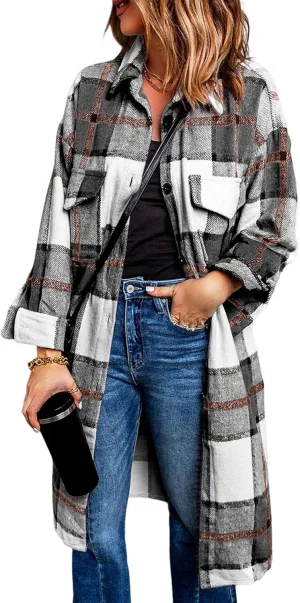 PRETTYGARDEN Women's 2025 Plaid Shacket Jacket Long Sleeve Button Down Shirts Fashion Winter Wool Coats