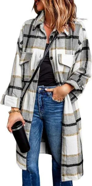 PRETTYGARDEN Women's 2025 Plaid Shacket Jacket Long Sleeve Button Down Shirts Fashion Winter Wool Coats