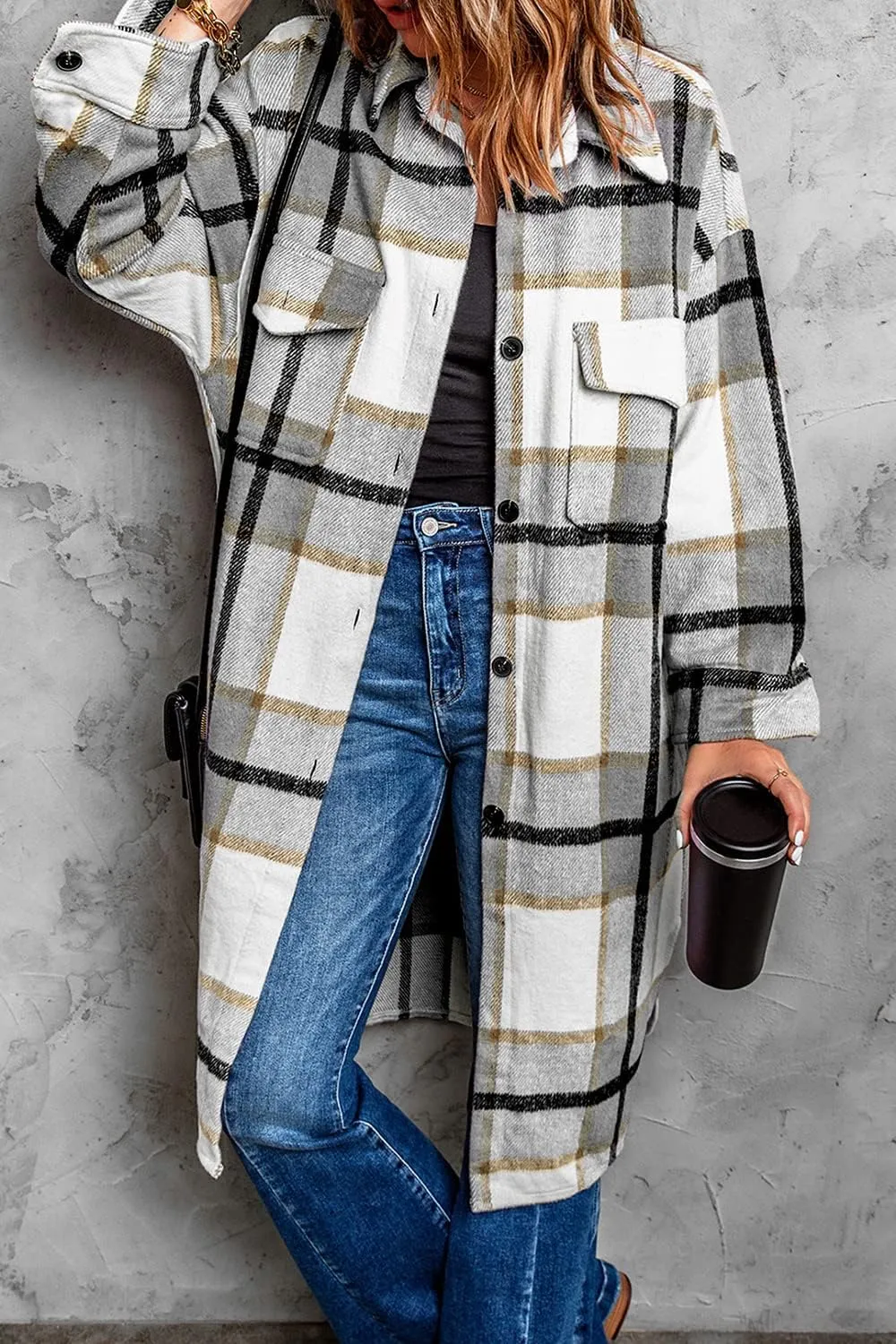 PRETTYGARDEN Women's 2025 Plaid Shacket Jacket Long Sleeve Button Down Shirts Fashion Winter Wool Coats