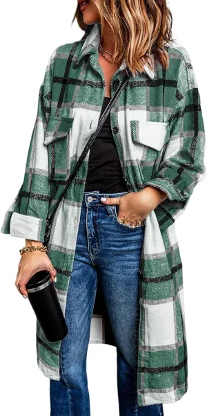 PRETTYGARDEN Women's 2025 Plaid Shacket Jacket Long Sleeve Button Down Shirts Fashion Winter Wool Coats