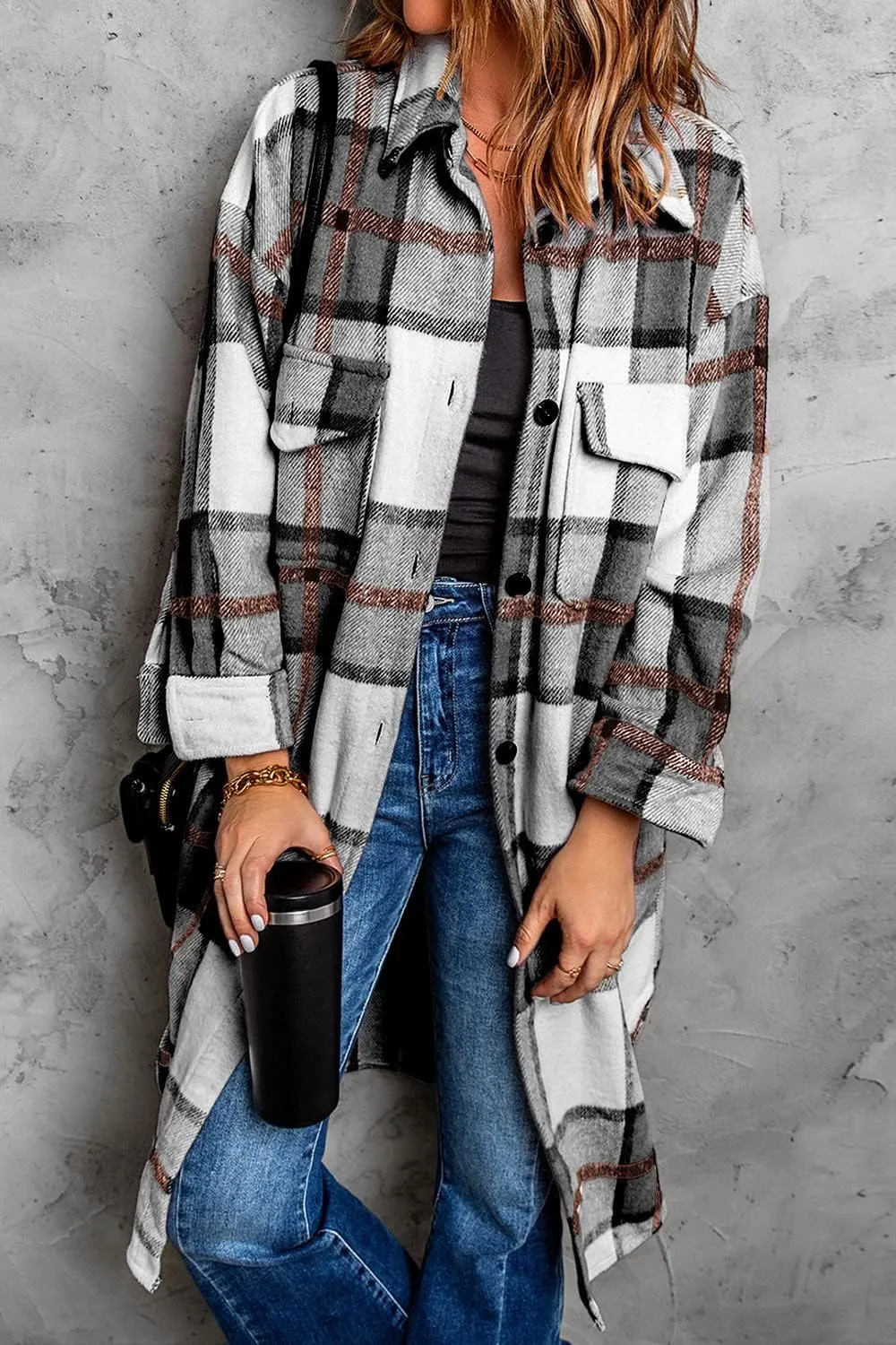PRETTYGARDEN Women's 2025 Plaid Shacket Jacket Long Sleeve Button Down Shirts Fashion Winter Wool Coats