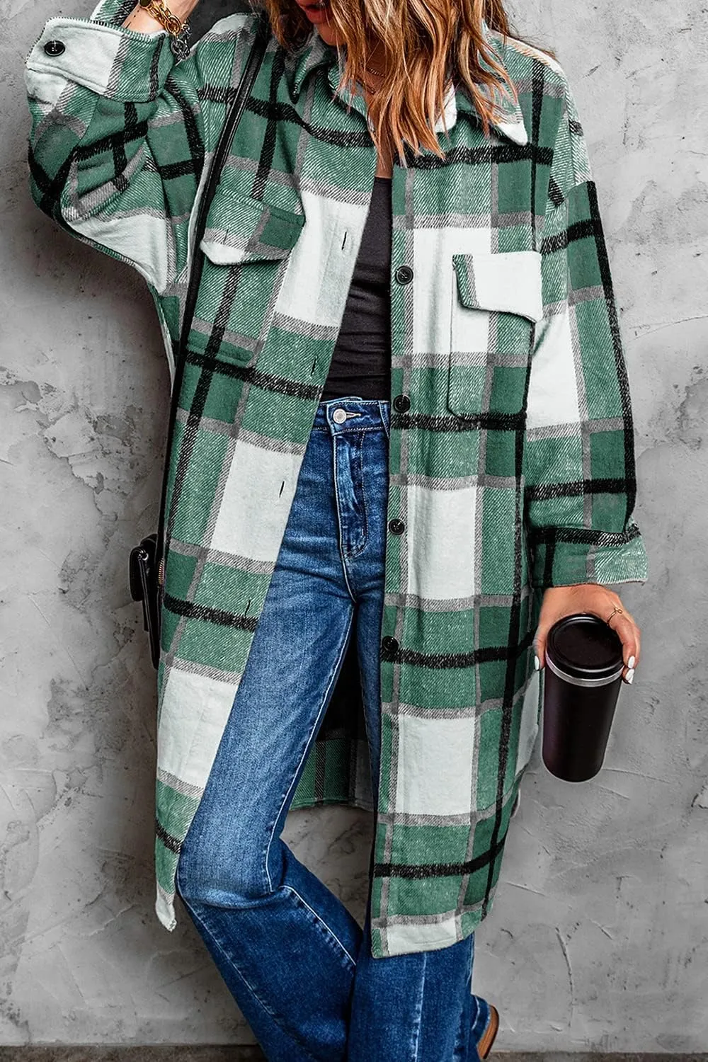 PRETTYGARDEN Women's 2025 Plaid Shacket Jacket Long Sleeve Button Down Shirts Fashion Winter Wool Coats
