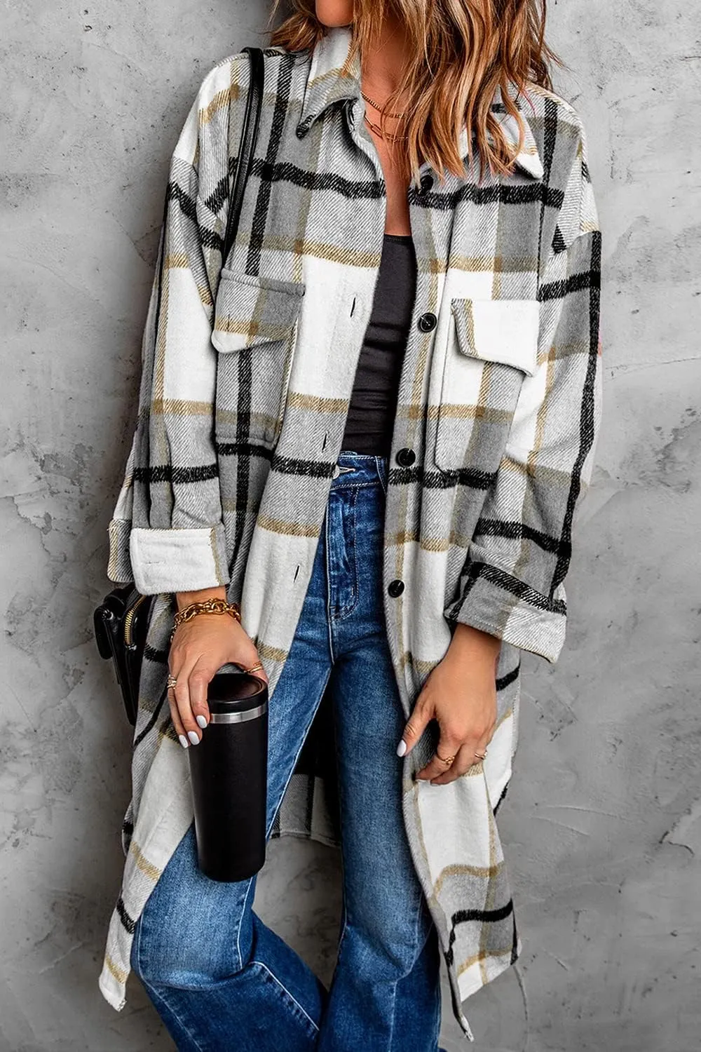 PRETTYGARDEN Women's 2025 Plaid Shacket Jacket Long Sleeve Button Down Shirts Fashion Winter Wool Coats