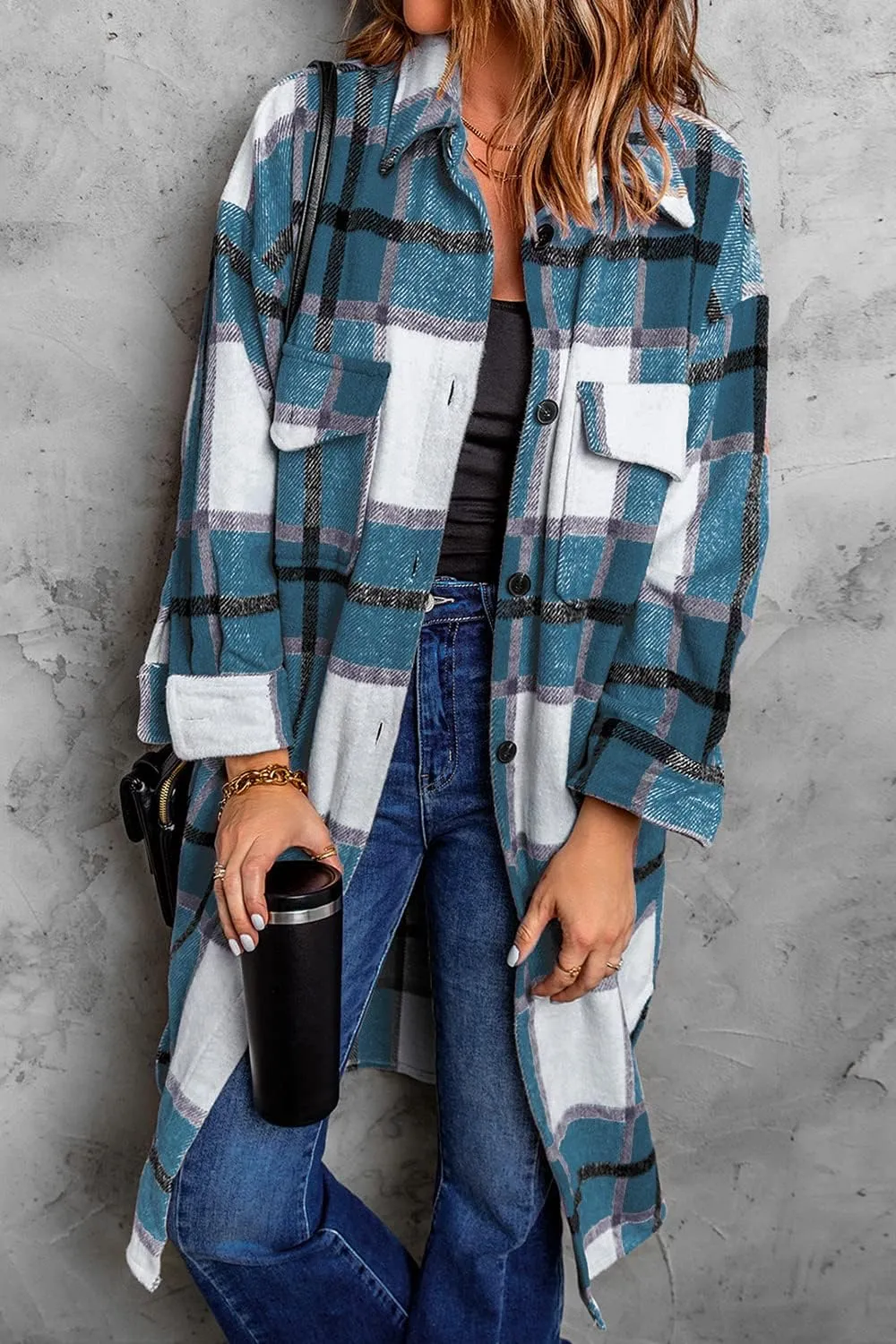PRETTYGARDEN Women's 2025 Plaid Shacket Jacket Long Sleeve Button Down Shirts Fashion Winter Wool Coats