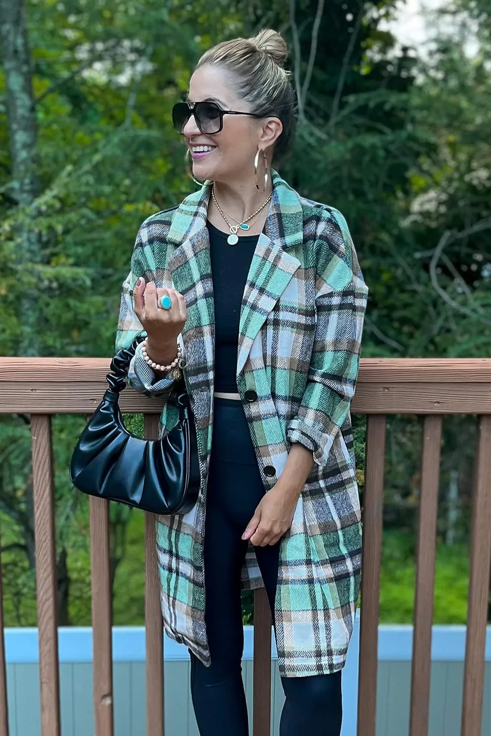 PRETTYGARDEN Women's Plaid Shacket Jacket Trendy Casual Button Wool Blend Winter Tartan Trench Coat with Pockets