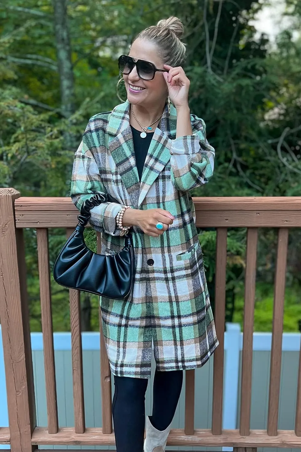 PRETTYGARDEN Women's Plaid Shacket Jacket Trendy Casual Button Wool Blend Winter Tartan Trench Coat with Pockets