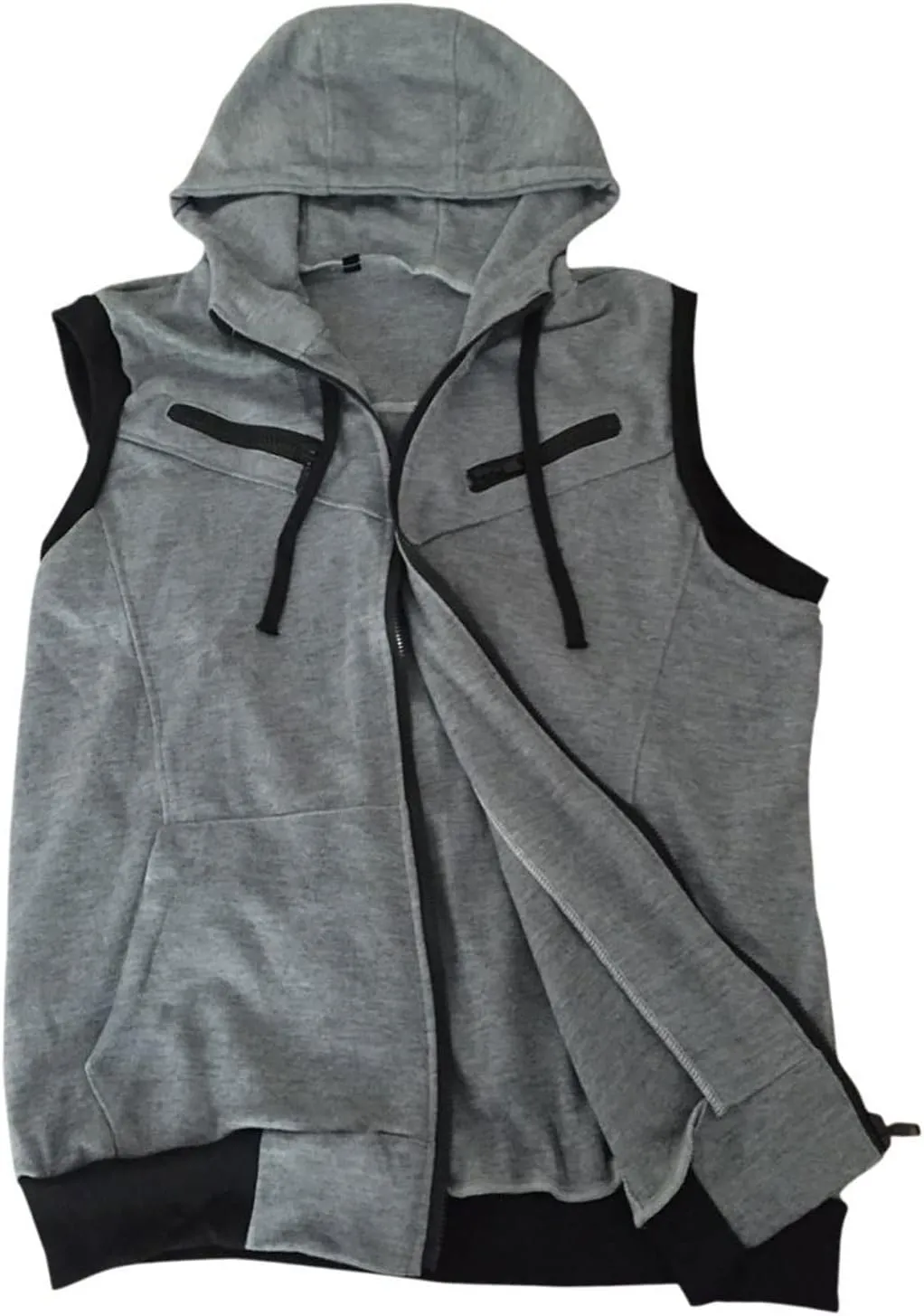 Previn Men's Sleeveless Hoodie Casual Slim Fit Zip Up Drawstring Plain Tank Top Hooded Vests