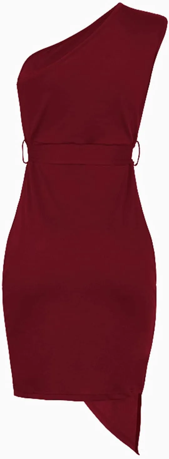 PTOLOCIF Cocktail Dresses for Women Sexy One Shoulder Midi Dress Sleeveless Belted Dress Bodycon Formal Wedding Guest Dresses