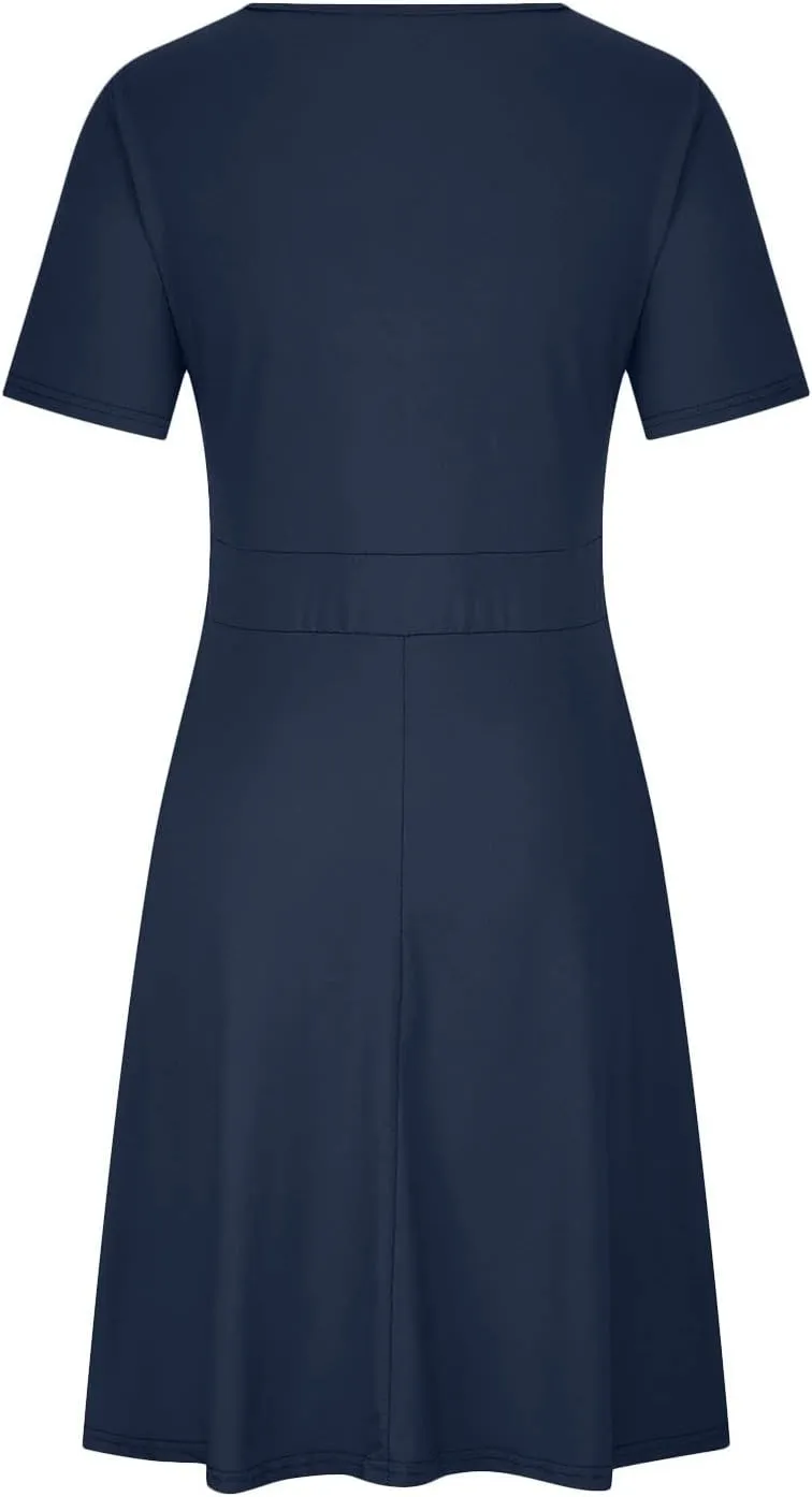 PTOLOCIF Plus Size Dresses for Curvy Women 2024 Summer Short Sleeve Wrap V Neck Midi Dress High Waisted Causal Swing Dress