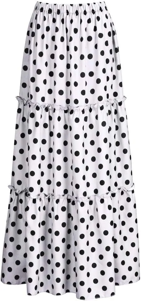 PTOLOCIF Skirts for Women Trendy Floral Print Long Maxi Skirt High Waist Skirts Loose Ruffled Pleated Skirt Summder Outfits White