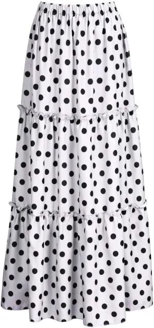 PTOLOCIF Skirts for Women Trendy Floral Print Long Maxi Skirt High Waist Skirts Loose Ruffled Pleated Skirt Summder Outfits White